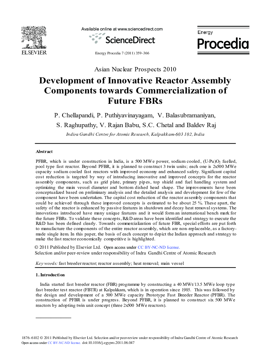 Development of Innovative Reactor Assembly Components towards Commercialization of Future FBRs