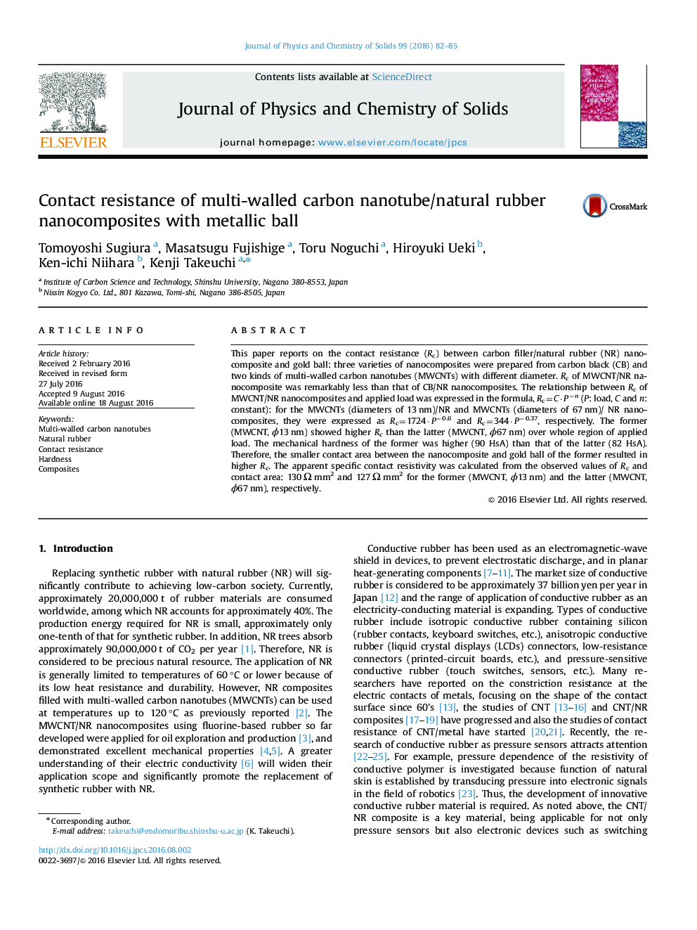 Contact resistance of multi-walled carbon nanotube/natural rubber nanocomposites with metallic ball