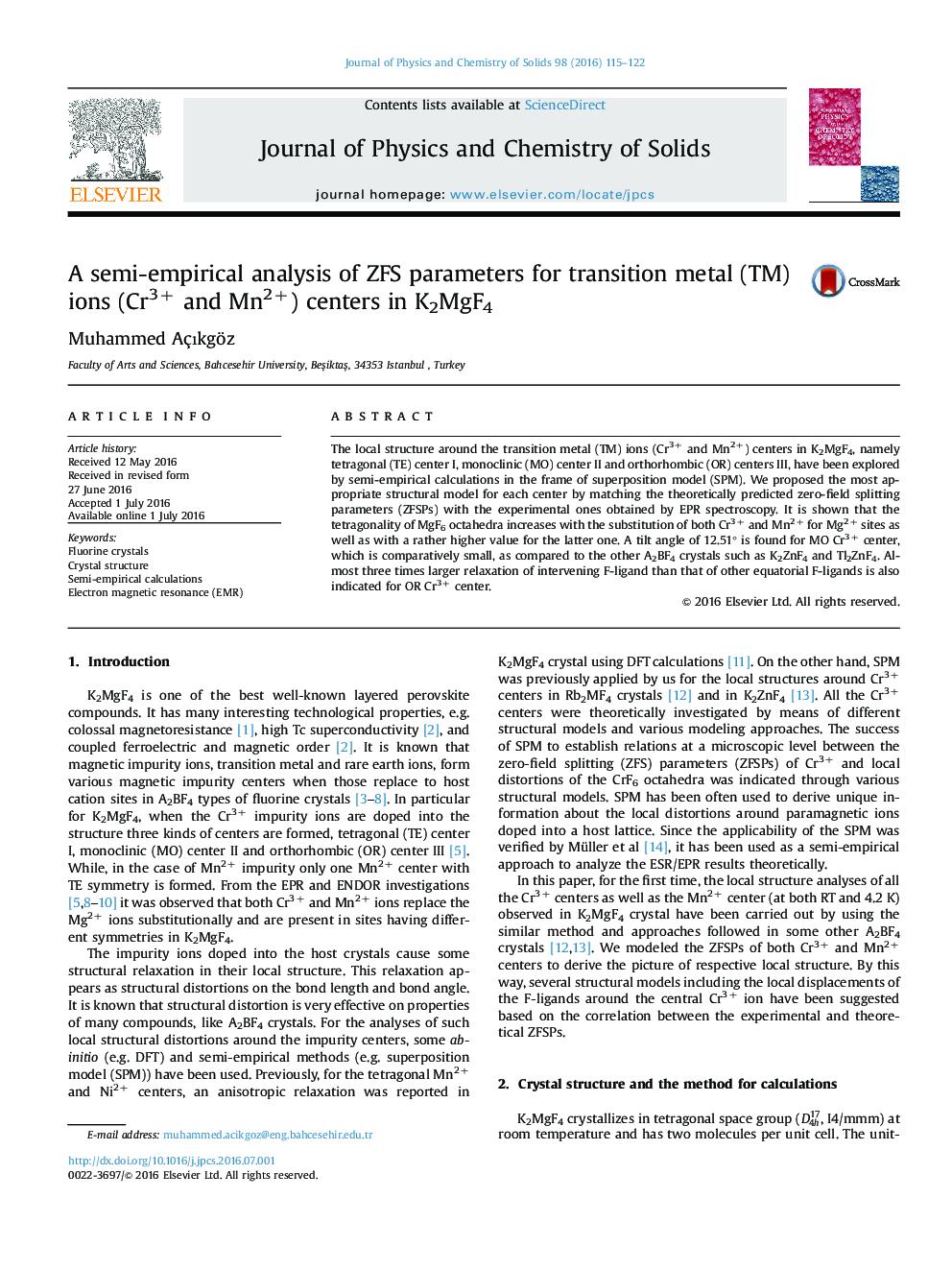 A semi-empirical analysis of ZFS parameters for transition metal (TM) ions (Cr3+ and Mn2+) centers in K2MgF4