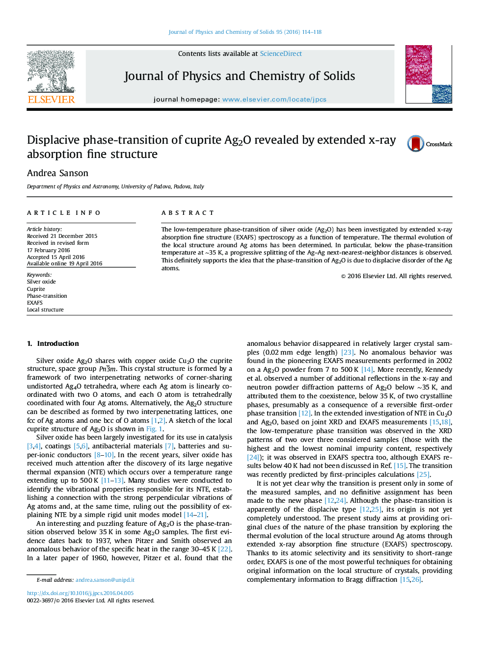 Displacive phase-transition of cuprite Ag2O revealed by extended x-ray absorption fine structure