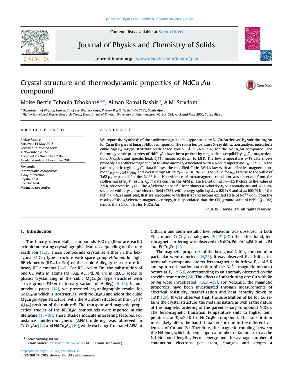 Crystal structure and thermodynamic properties of NdCu4Au compound