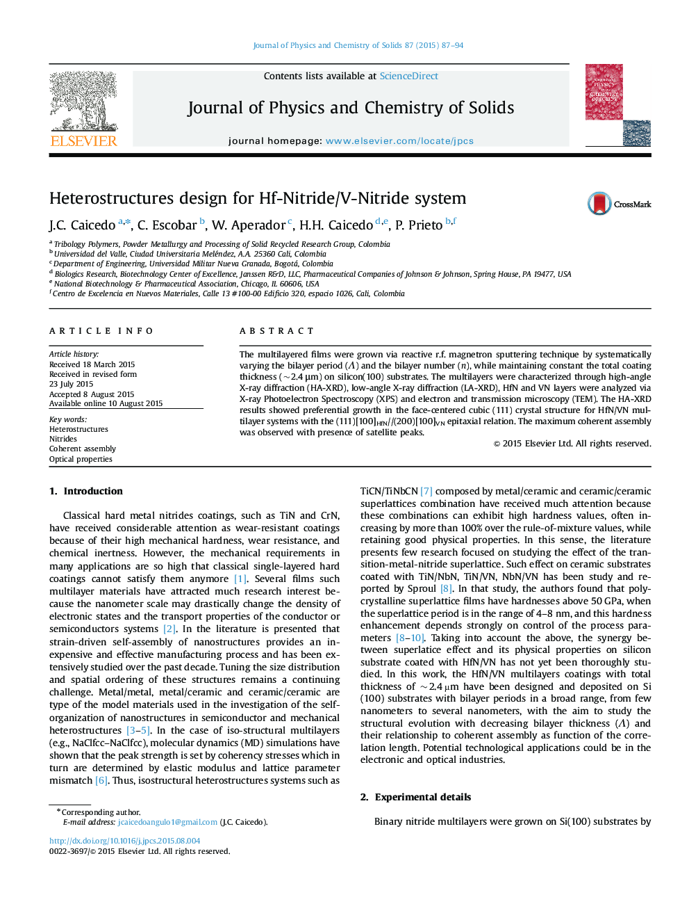 Heterostructures design for Hf-Nitride/V-Nitride system