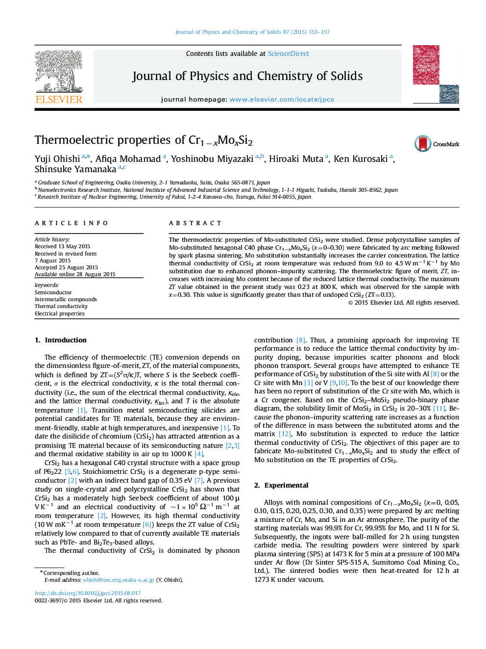 Thermoelectric properties of Cr1−xMoxSi2