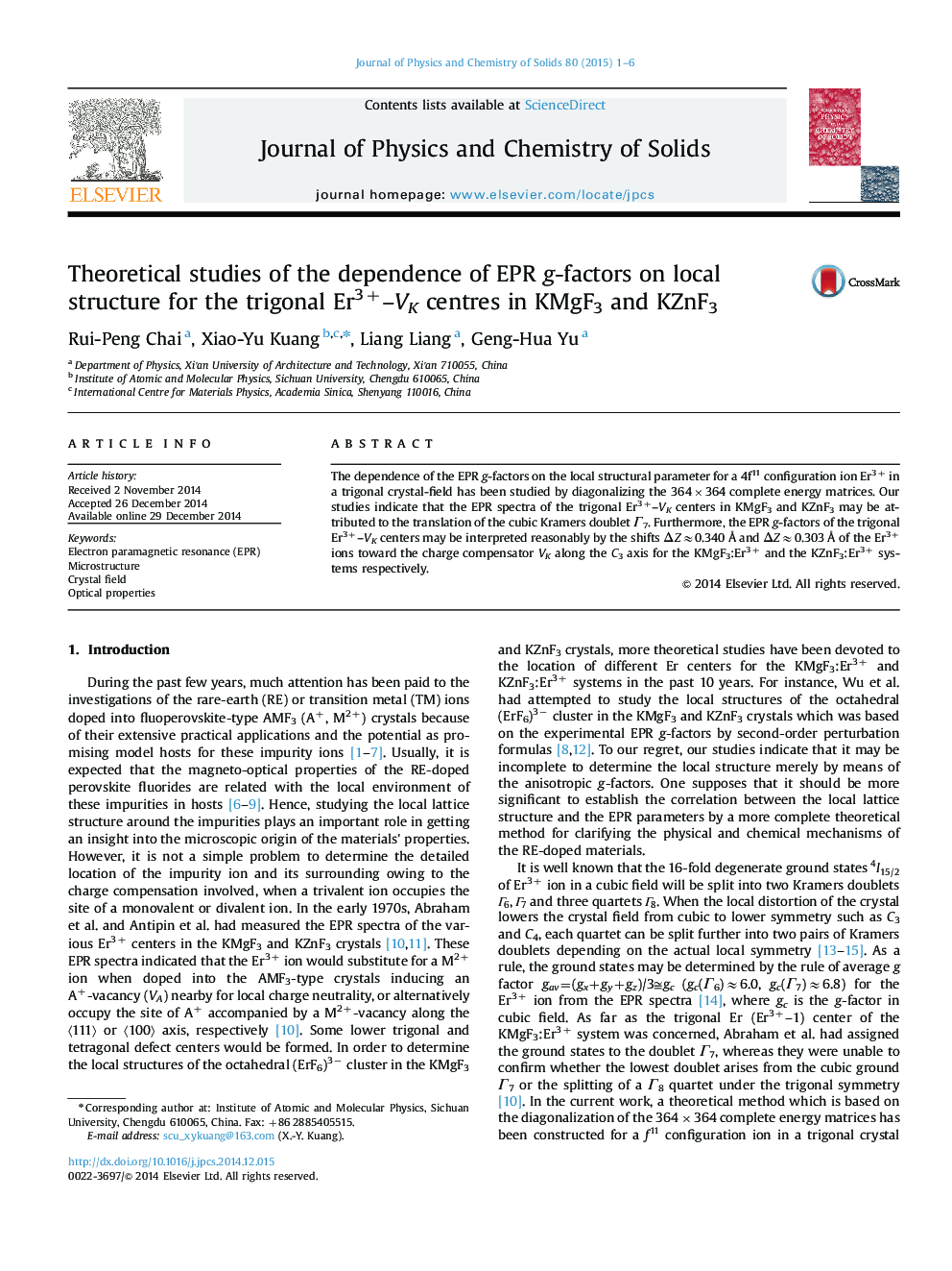Theoretical studies of the dependence of EPR g-factors on local structure for the trigonal Er3+–VK centres in KMgF3 and KZnF3