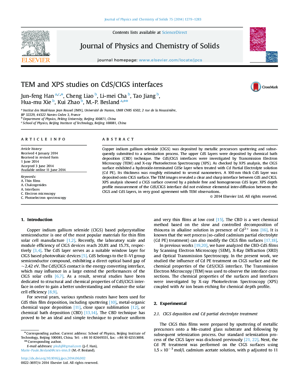 TEM and XPS studies on CdS/CIGS interfaces