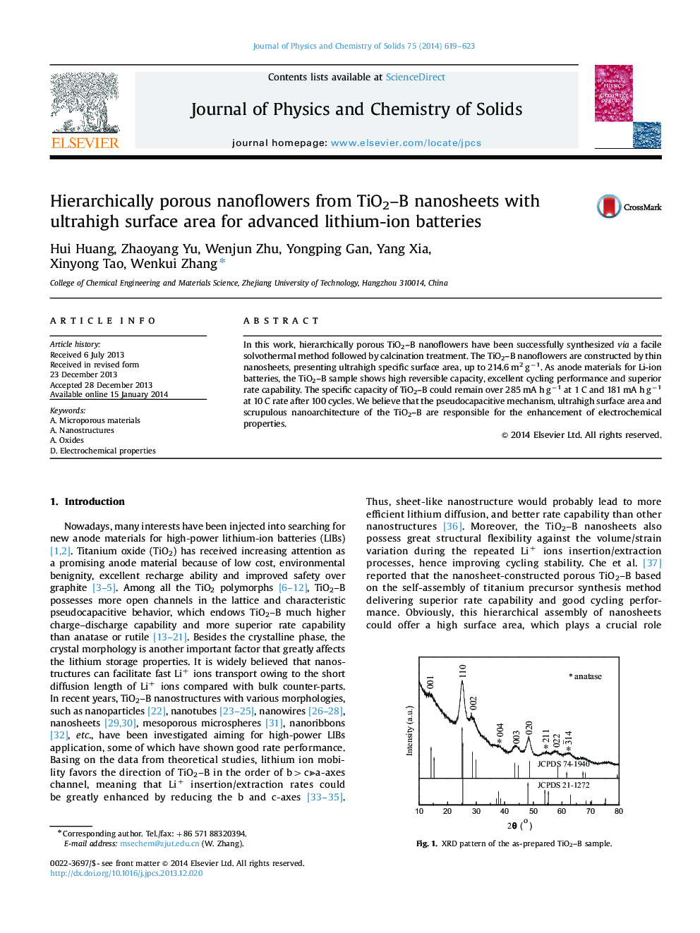 Hierarchically porous nanoflowers from TiO2–B nanosheets with ultrahigh surface area for advanced lithium-ion batteries