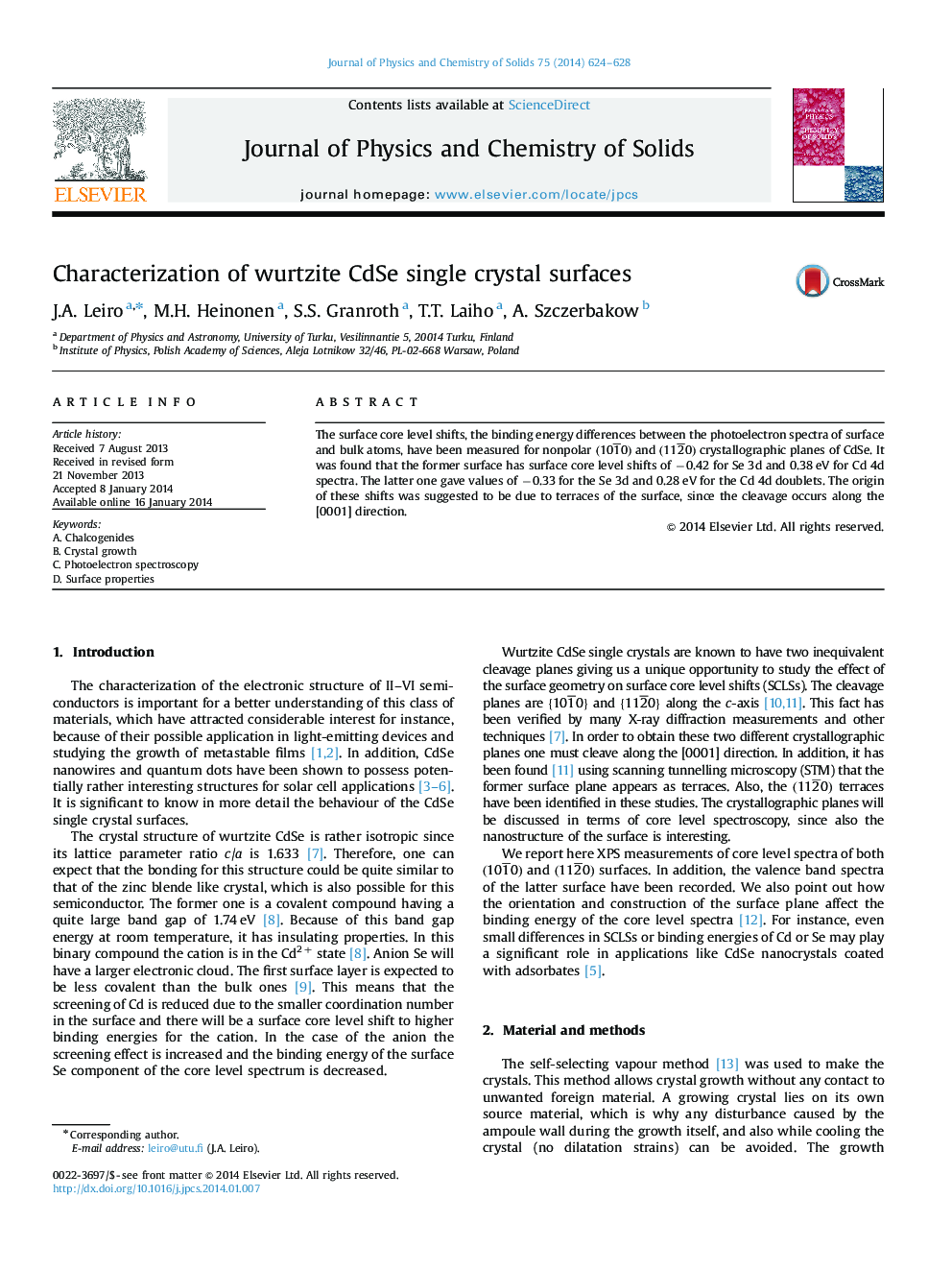 Characterization of wurtzite CdSe single crystal surfaces