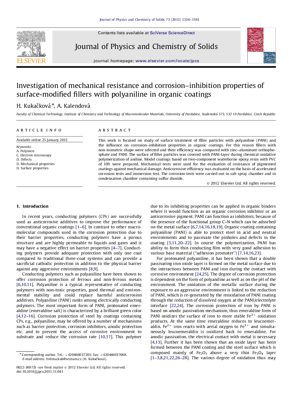 Investigation of mechanical resistance and corrosion–inhibition properties of surface-modified fillers with polyaniline in organic coatings