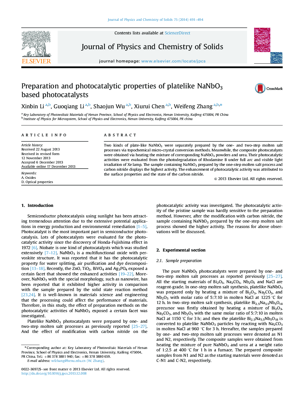 Preparation and photocatalytic properties of platelike NaNbO3 based photocatalysts