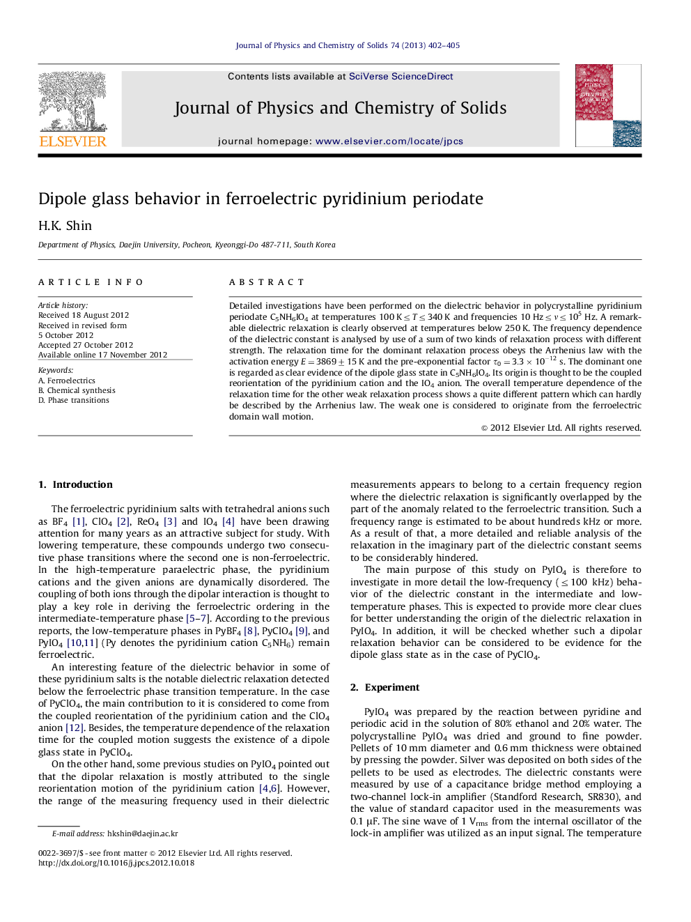 Dipole glass behavior in ferroelectric pyridinium periodate