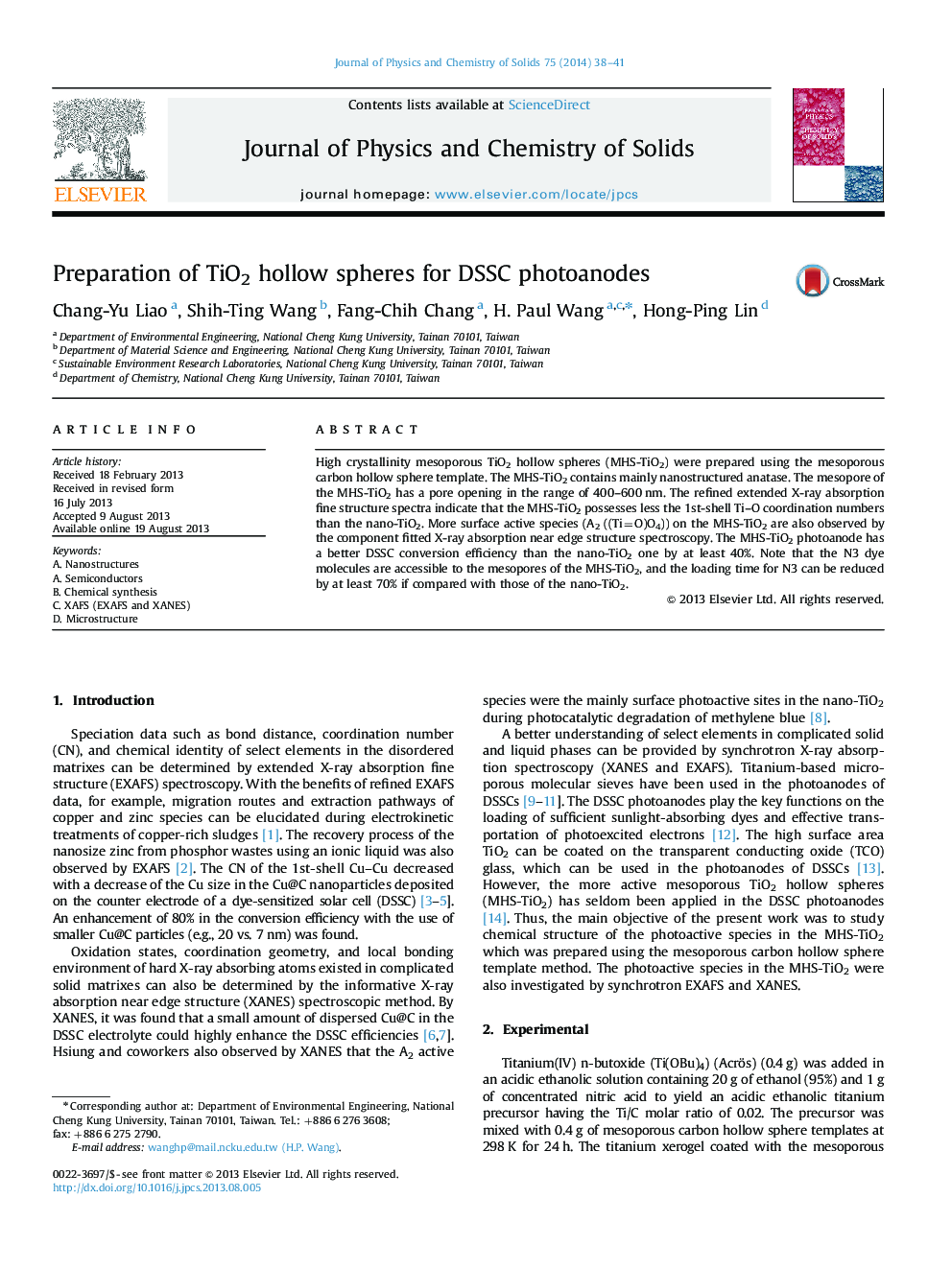 Preparation of TiO2 hollow spheres for DSSC photoanodes