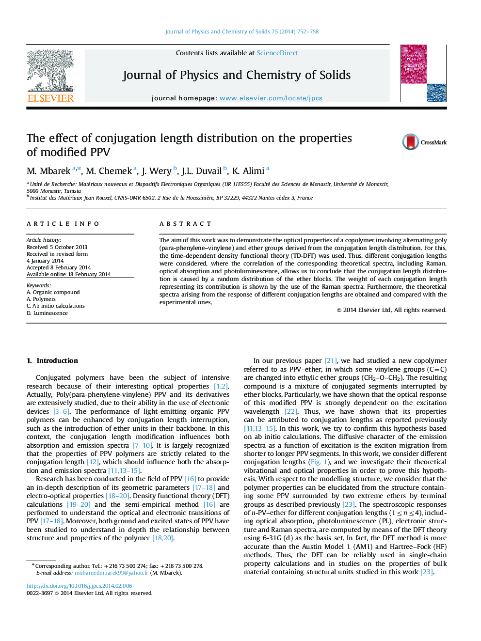 The effect of conjugation length distribution on the properties of modified PPV
