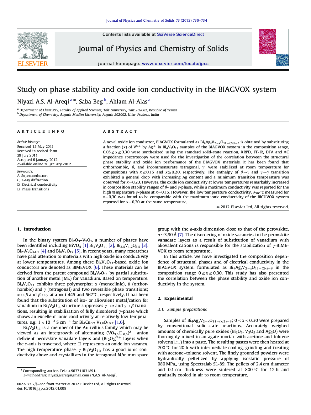 Study on phase stability and oxide ion conductivity in the BIAGVOX system