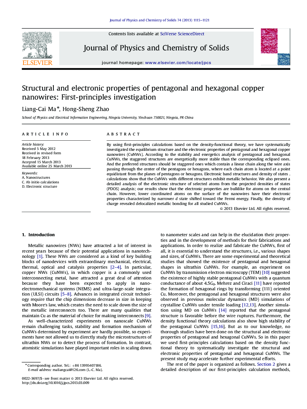 Structural and electronic properties of pentagonal and hexagonal copper nanowires: First-principles investigation