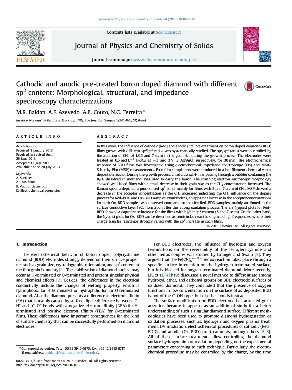 Cathodic and anodic pre-treated boron doped diamond with different sp2 content: Morphological, structural, and impedance spectroscopy characterizations