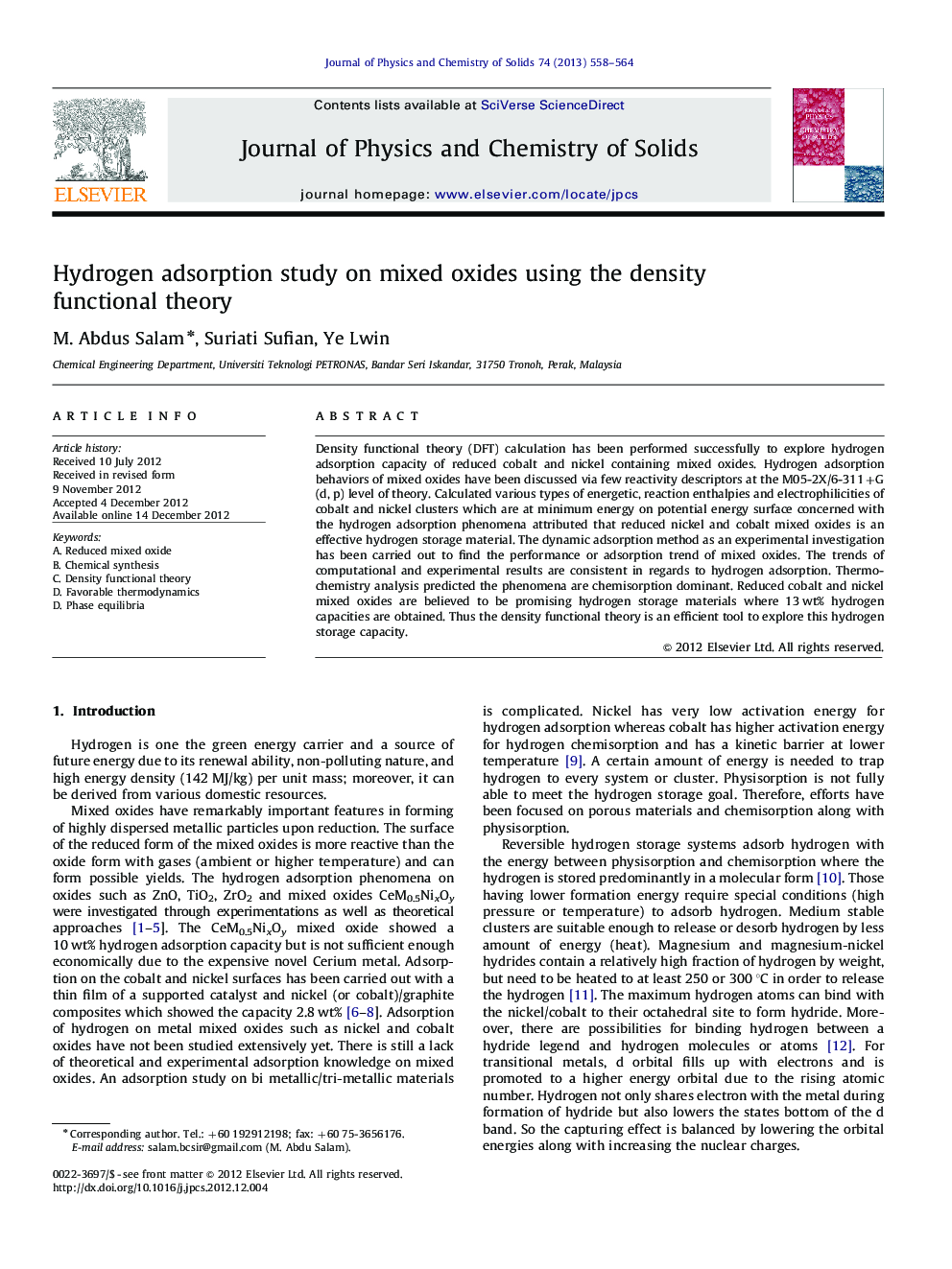 Hydrogen adsorption study on mixed oxides using the density functional theory