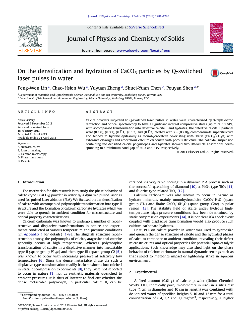 On the densification and hydration of CaCO3 particles by Q-switched laser pulses in water