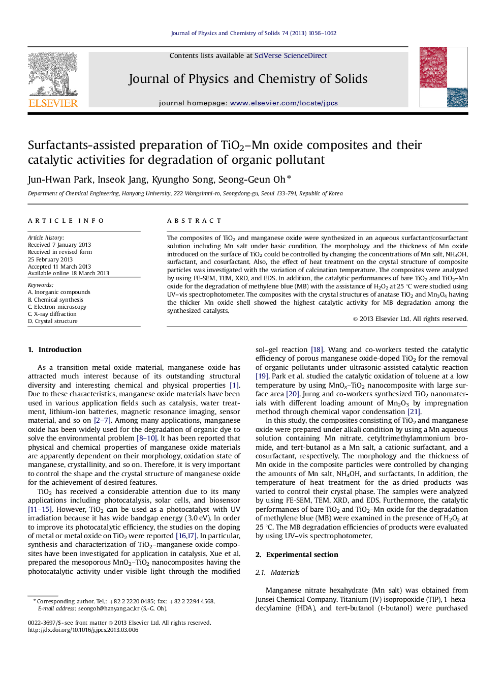 Surfactants-assisted preparation of TiO2–Mn oxide composites and their catalytic activities for degradation of organic pollutant