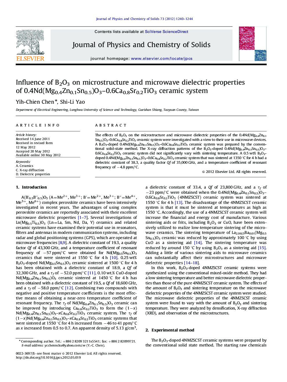 Influence of B2O3 on microstructure and microwave dielectric properties of 0.4Nd(Mg0.4Zn0.1Sn0.5)O3–0.6Ca0.8Sr0.2TiO3 ceramic system