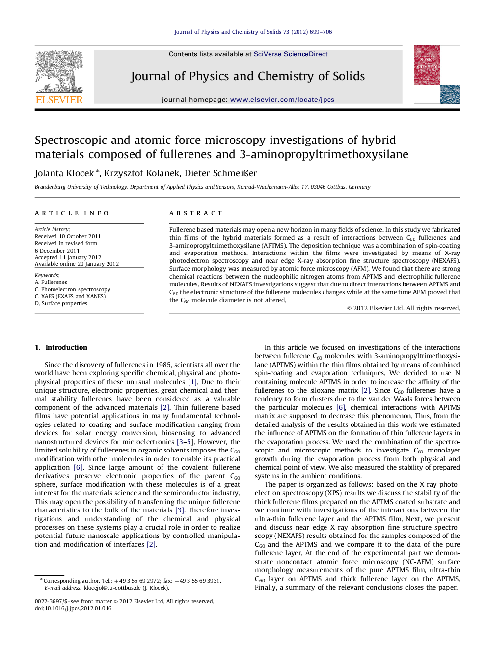 Spectroscopic and atomic force microscopy investigations of hybrid materials composed of fullerenes and 3-aminopropyltrimethoxysilane