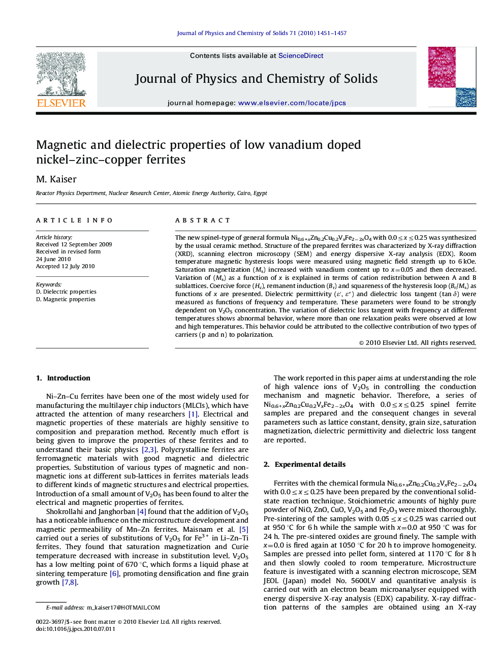 Magnetic and dielectric properties of low vanadium doped nickel–zinc–copper ferrites