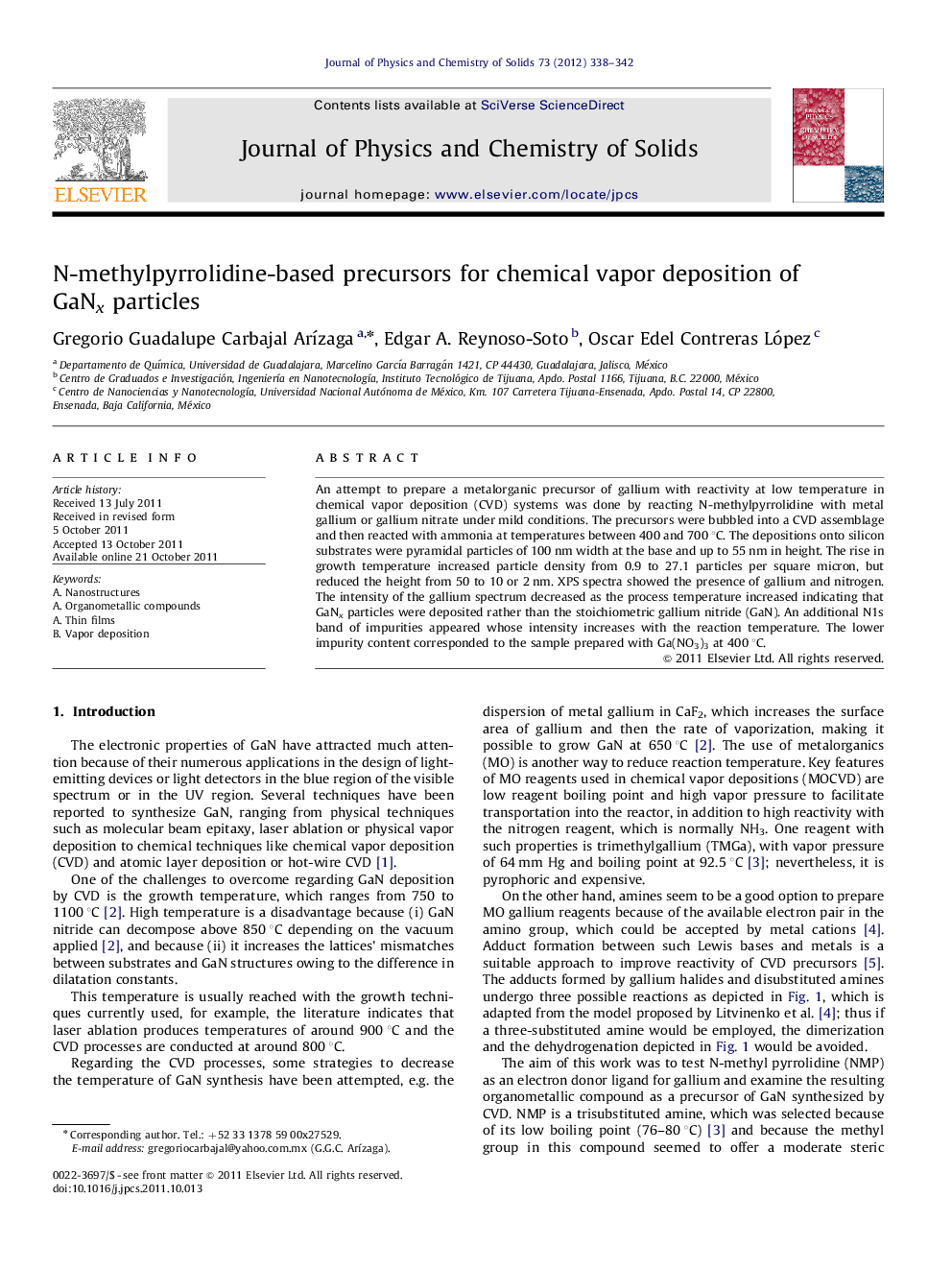 N-methylpyrrolidine-based precursors for chemical vapor deposition of GaNx particles