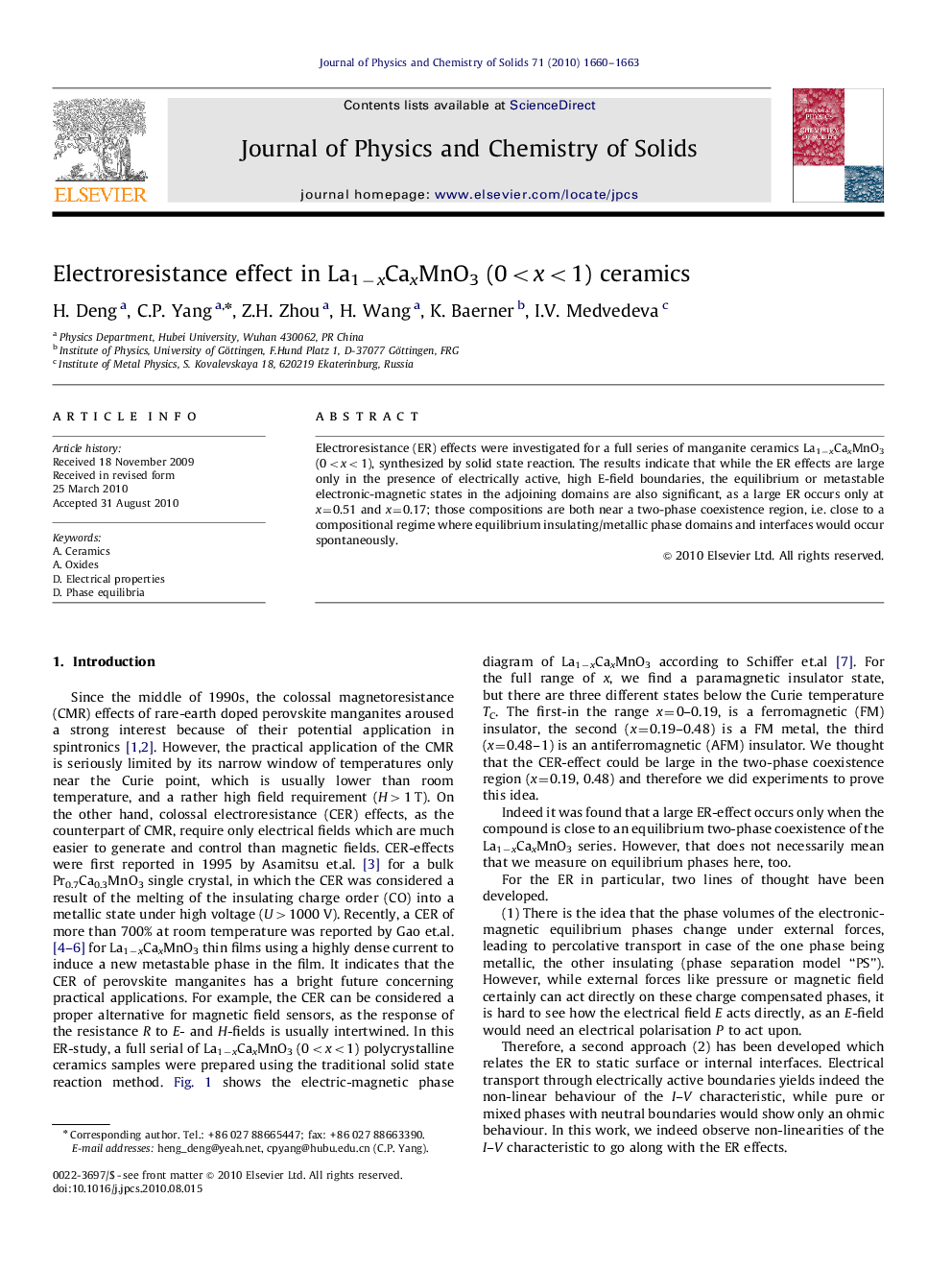 Electroresistance effect in La1âxCaxMnO3 (0<x<1) ceramics