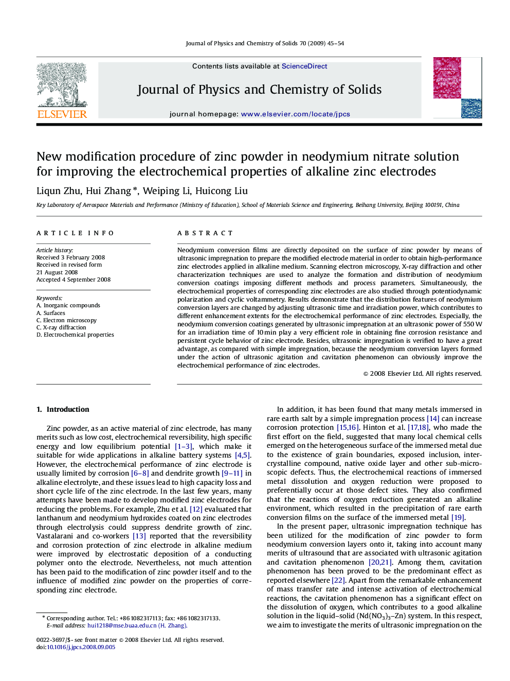 New modification procedure of zinc powder in neodymium nitrate solution for improving the electrochemical properties of alkaline zinc electrodes