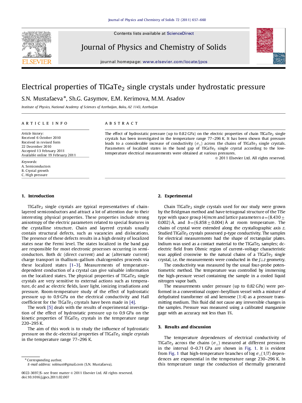 Electrical properties of TlGaTe2 single crystals under hydrostatic pressure