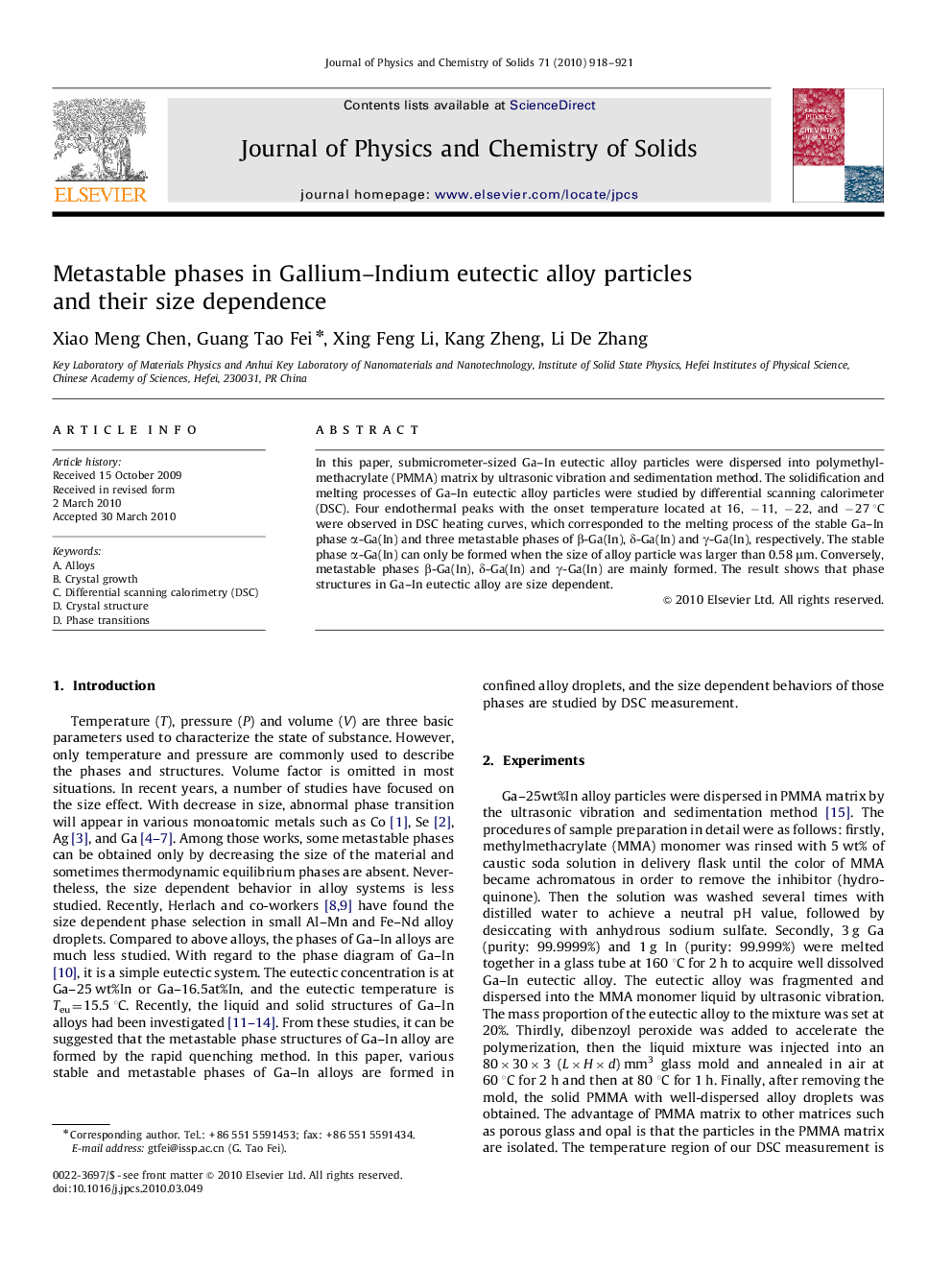 Metastable phases in Gallium–Indium eutectic alloy particles and their size dependence