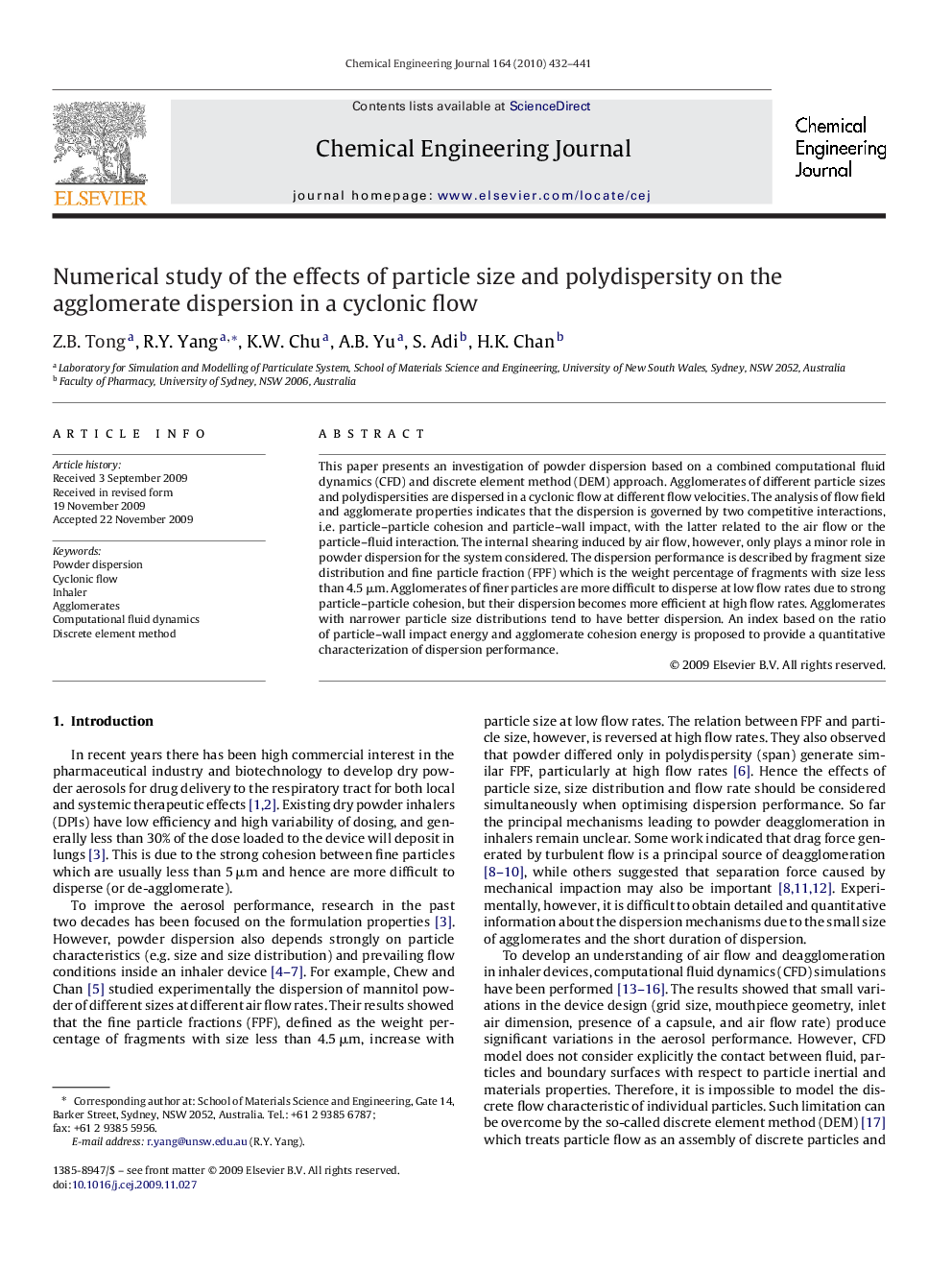 Numerical study of the effects of particle size and polydispersity on the agglomerate dispersion in a cyclonic flow