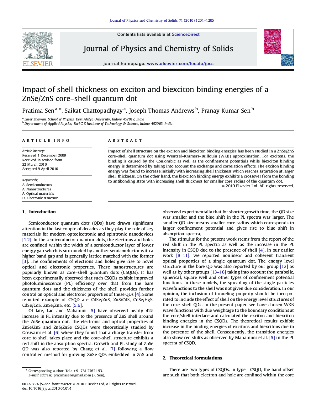 Impact of shell thickness on exciton and biexciton binding energies of a ZnSe/ZnS core–shell quantum dot