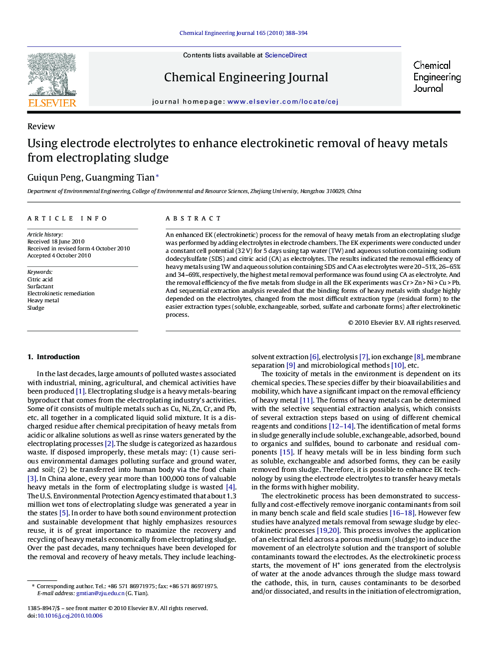 Using electrode electrolytes to enhance electrokinetic removal of heavy metals from electroplating sludge