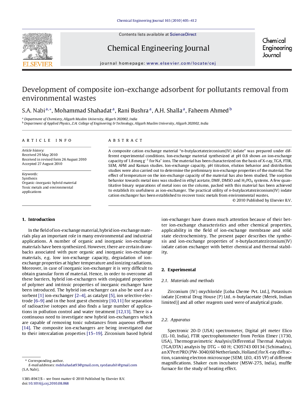 عکس صفحه اول مقاله: Development of composite ion-exchange adsorbent for pollutants removal from environmental wastes Development of composite ion-exchange adsorbent for pollutants removal from environmental wastes