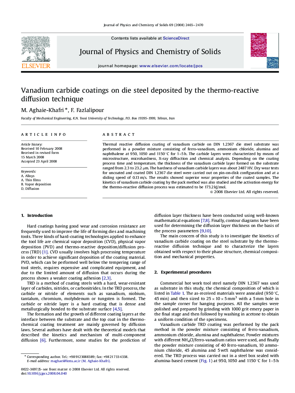 Vanadium carbide coatings on die steel deposited by the thermo-reactive diffusion technique