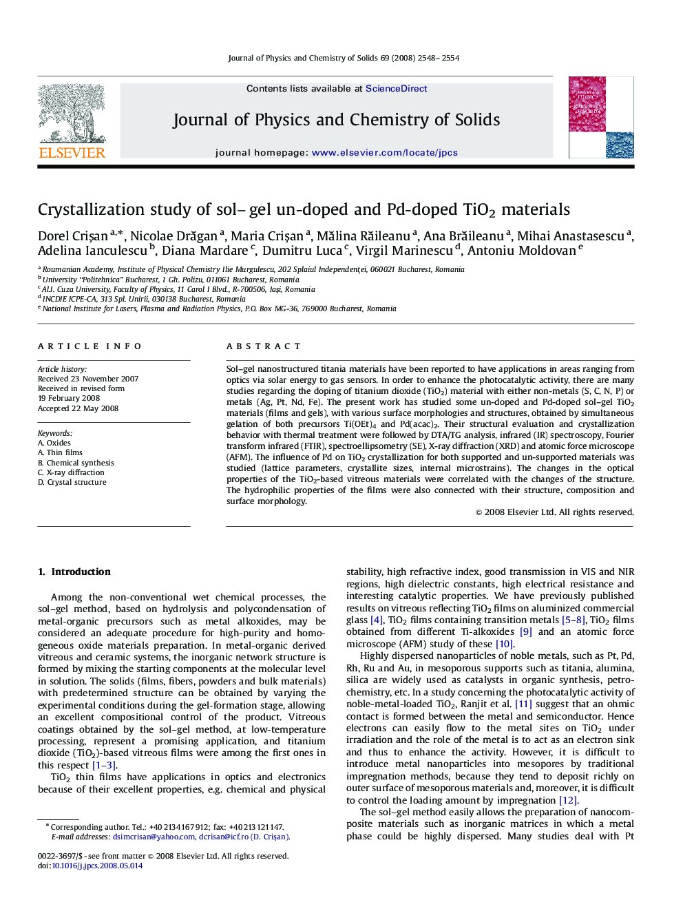 Crystallization study of sol–gel un-doped and Pd-doped TiO2 materials