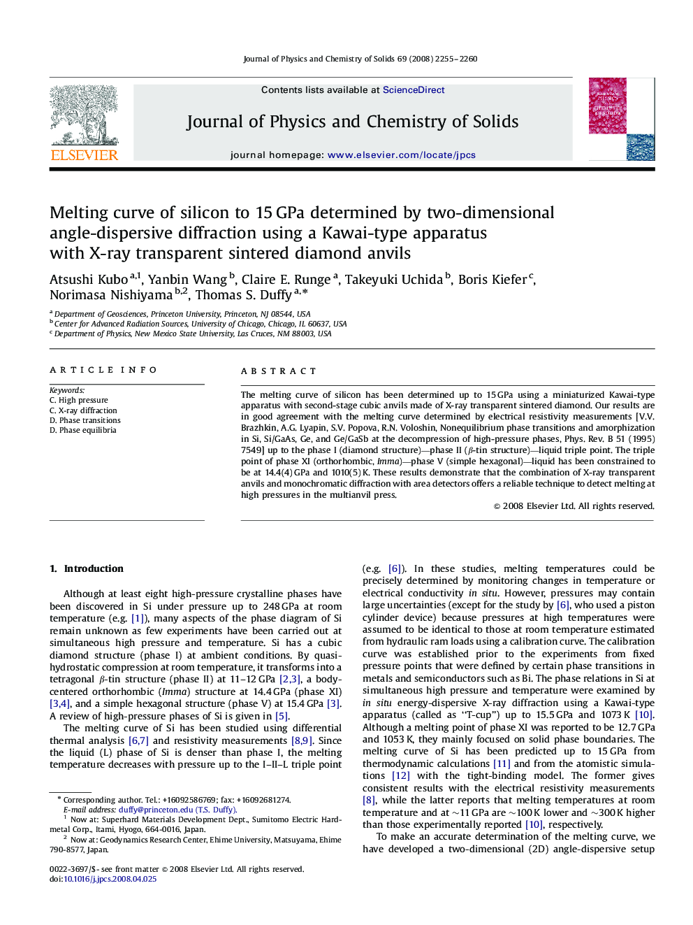 Melting curve of silicon to 15 GPa determined by two-dimensional angle-dispersive diffraction using a Kawai-type apparatus with X-ray transparent sintered diamond anvils