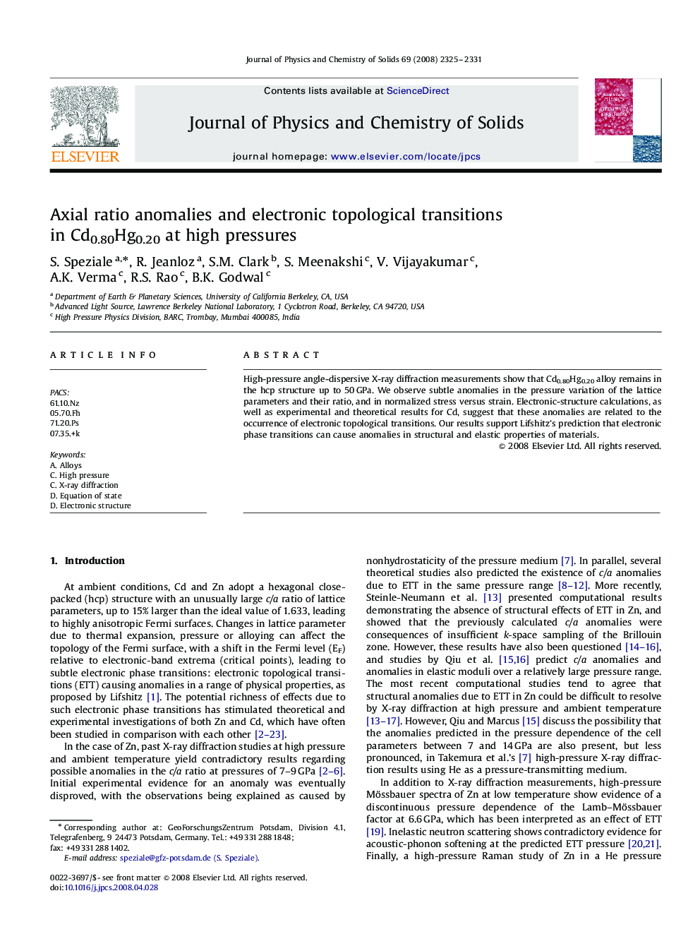 Axial ratio anomalies and electronic topological transitions in Cd0.80Hg0.20 at high pressures