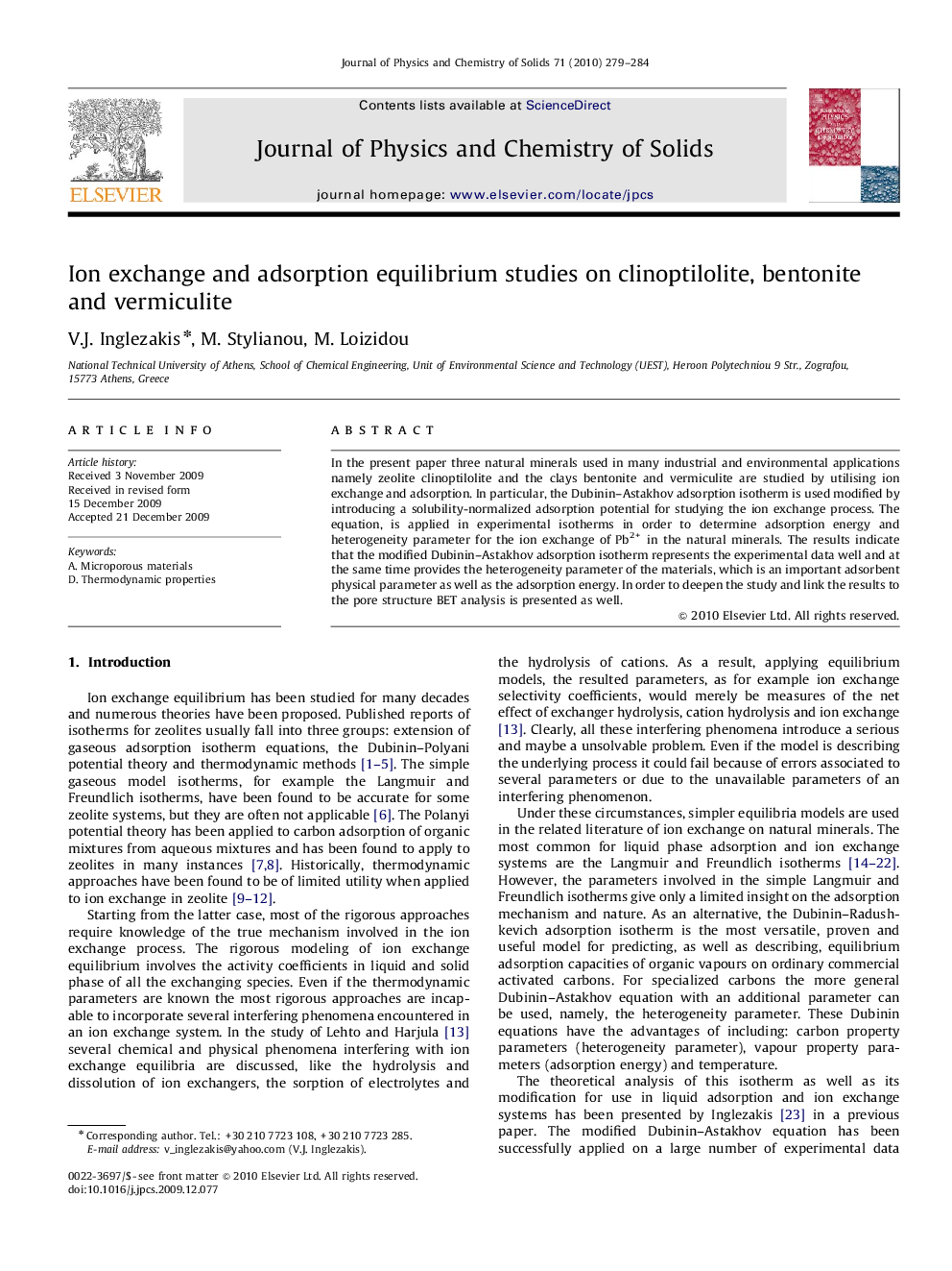 Ion exchange and adsorption equilibrium studies on clinoptilolite, bentonite and vermiculite