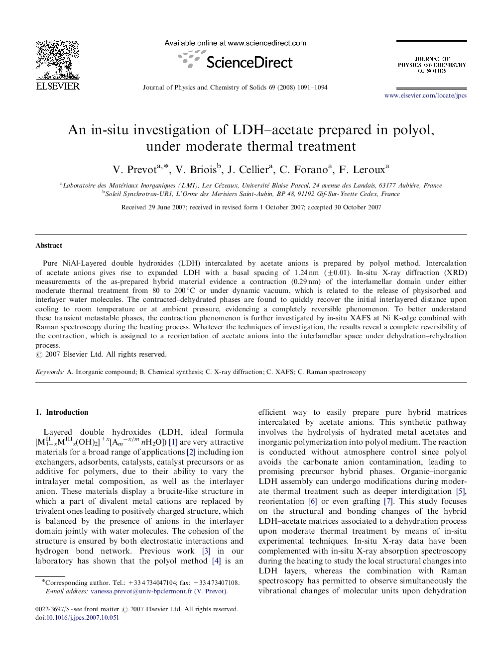 An in-situ investigation of LDH–acetate prepared in polyol, under moderate thermal treatment