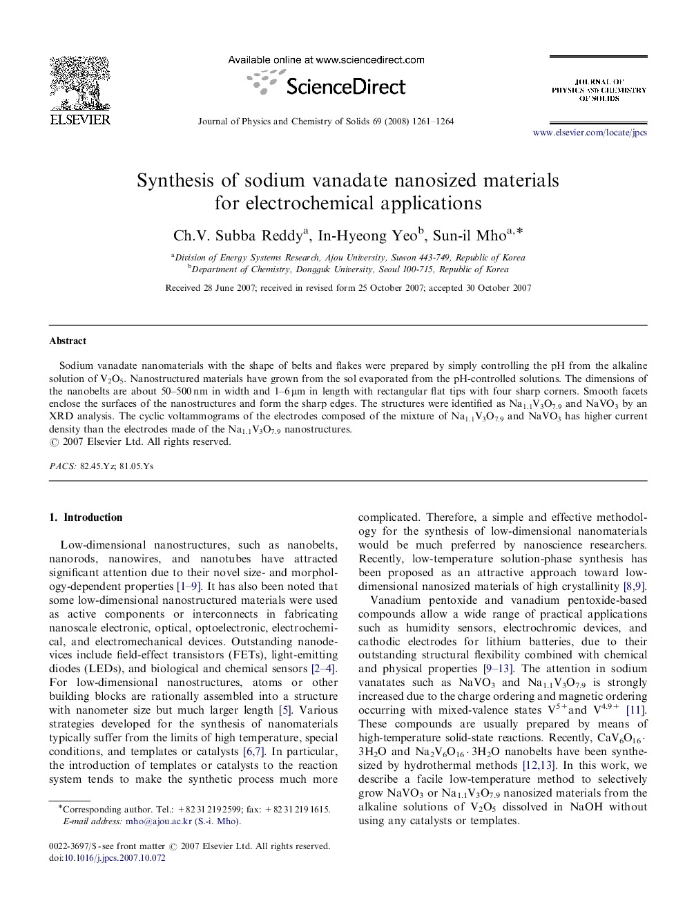 عکس صفحه اول مقاله: Synthesis of sodium vanadate nanosized materials for electrochemical applications Synthesis of sodium vanadate nanosized materials for electrochemical applications