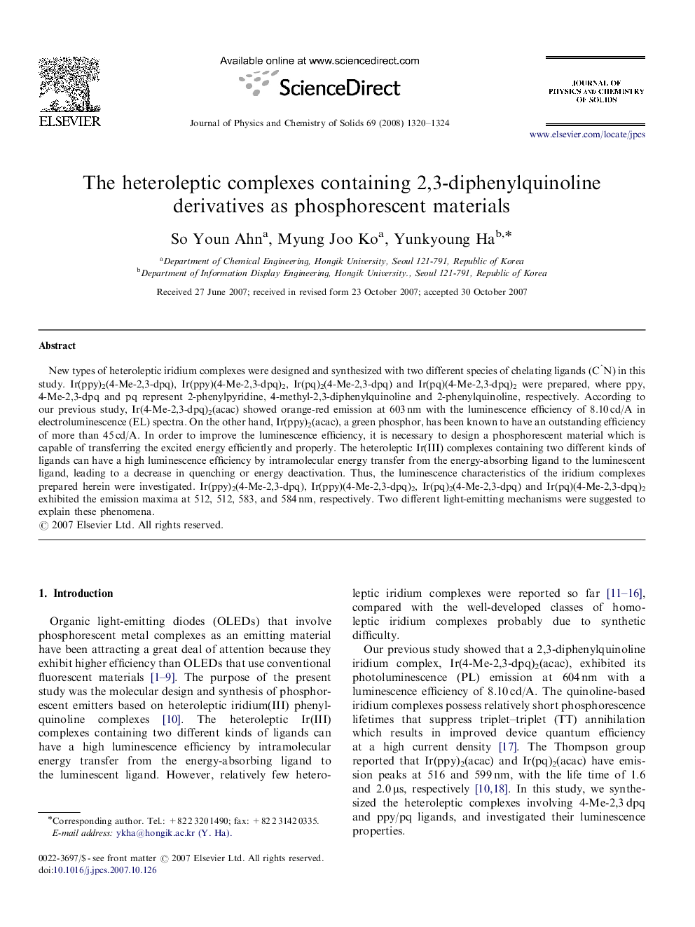 The heteroleptic complexes containing 2,3-diphenylquinoline derivatives as phosphorescent materials