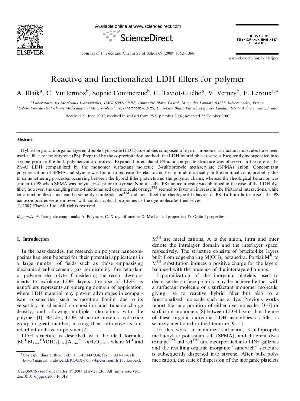 Reactive and functionalized LDH fillers for polymer