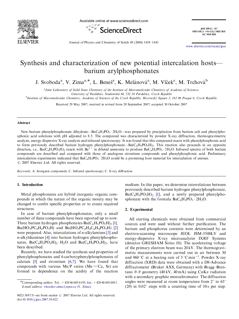 Synthesis and characterization of new potential intercalation hosts—barium arylphosphonates