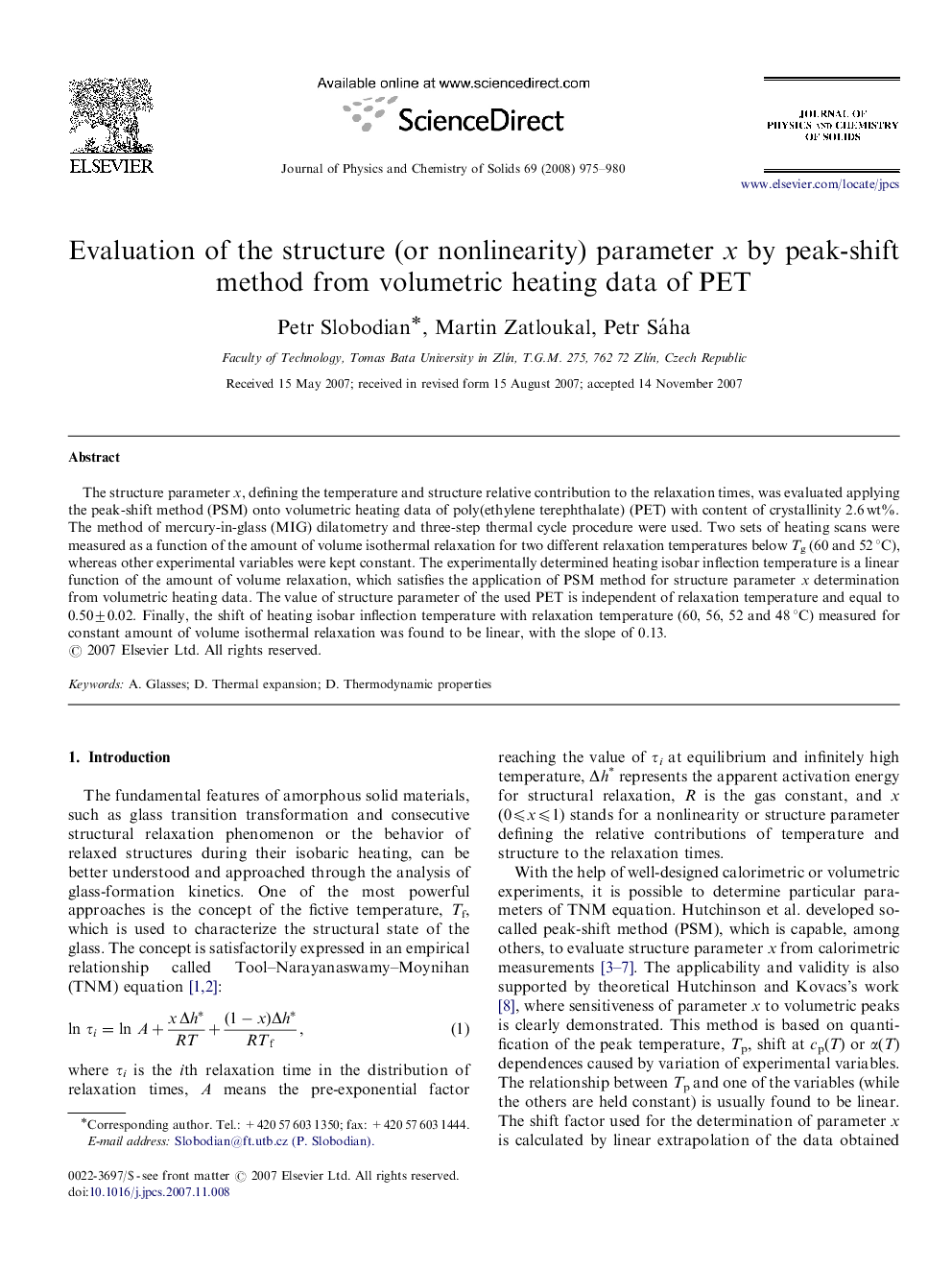 Evaluation of the structure (or nonlinearity) parameter x by peak-shift method from volumetric heating data of PET