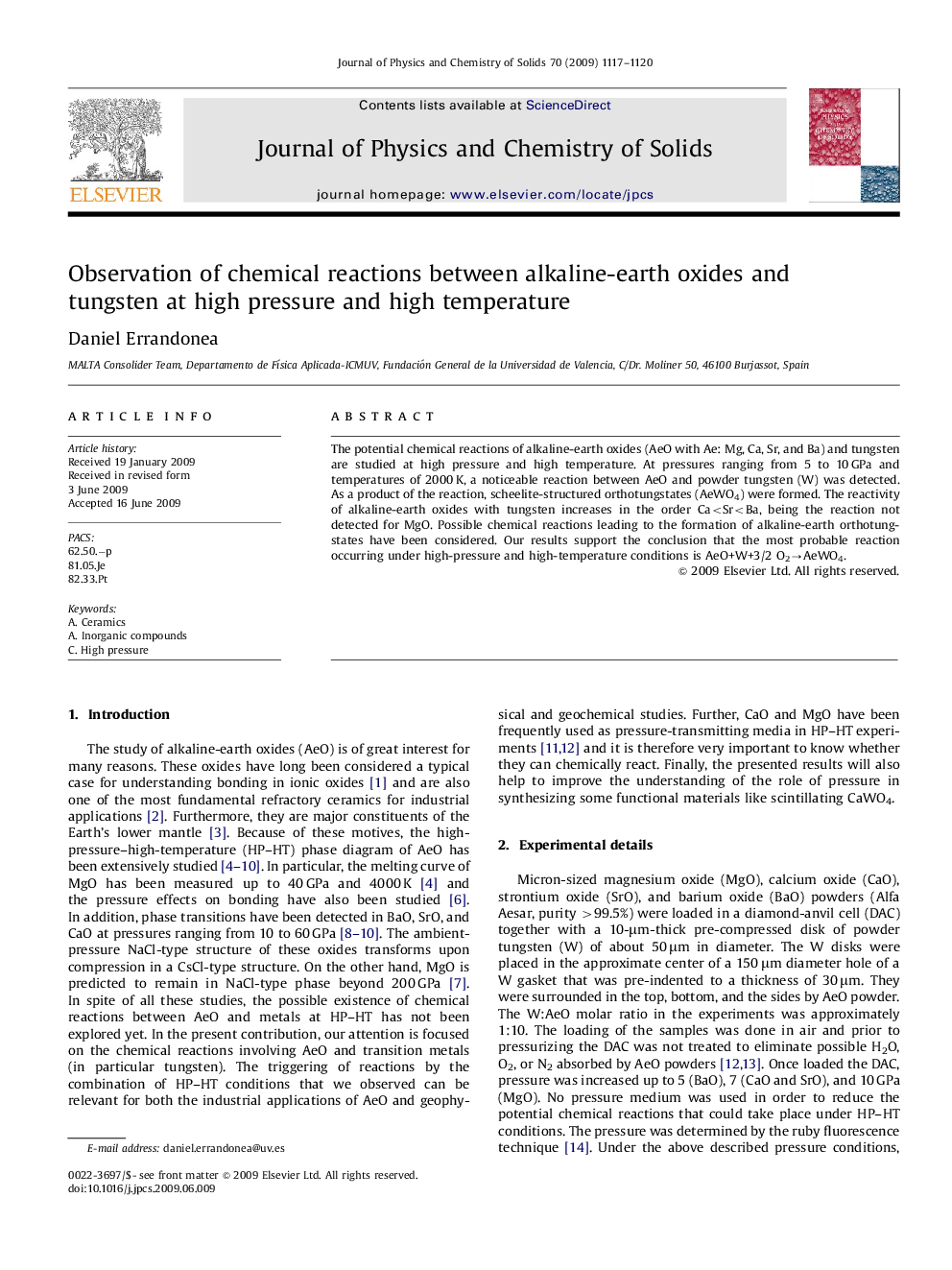 Observation of chemical reactions between alkaline-earth oxides and tungsten at high pressure and high temperature