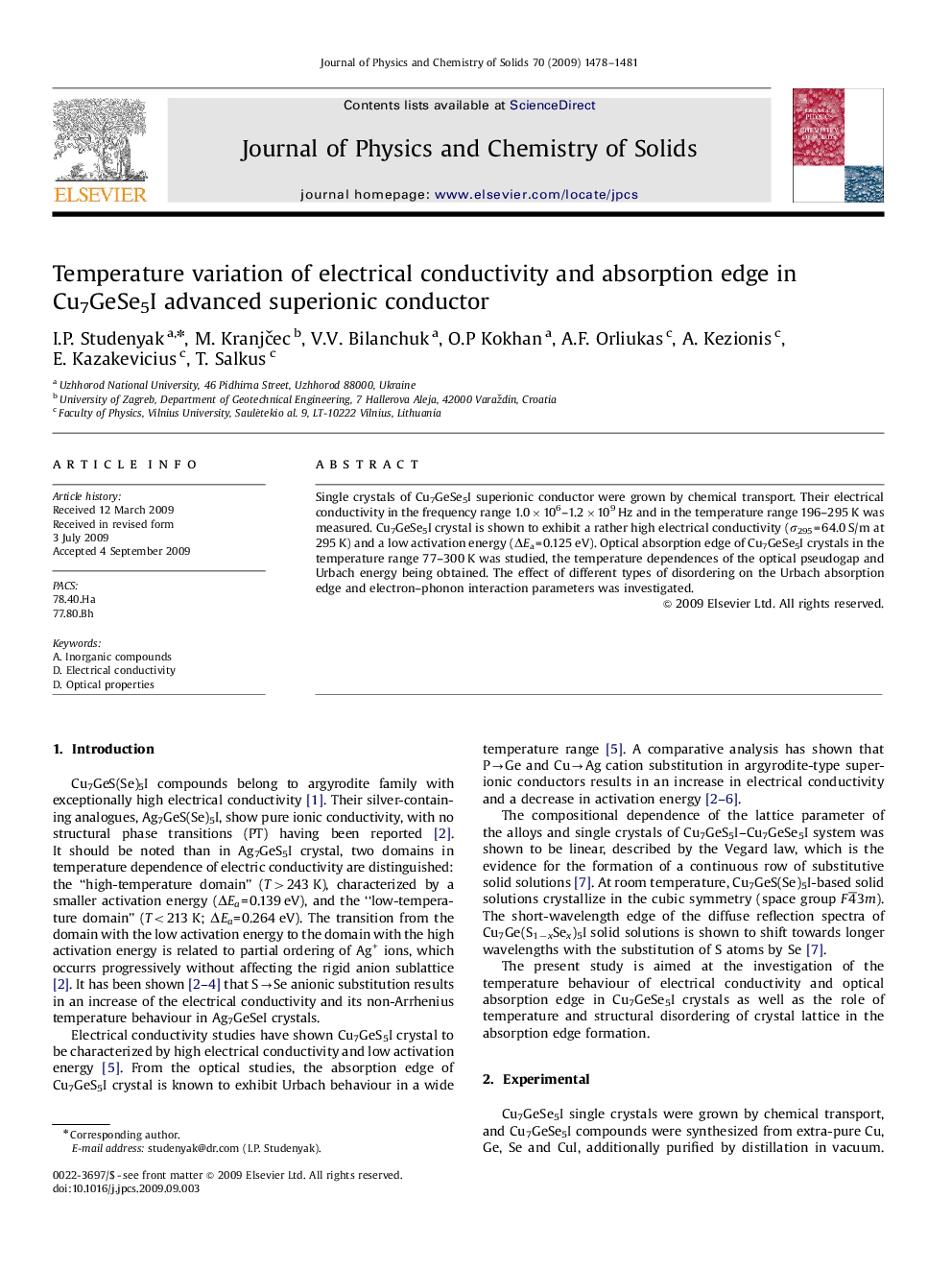 Temperature variation of electrical conductivity and absorption edge in Cu7GeSe5I advanced superionic conductor