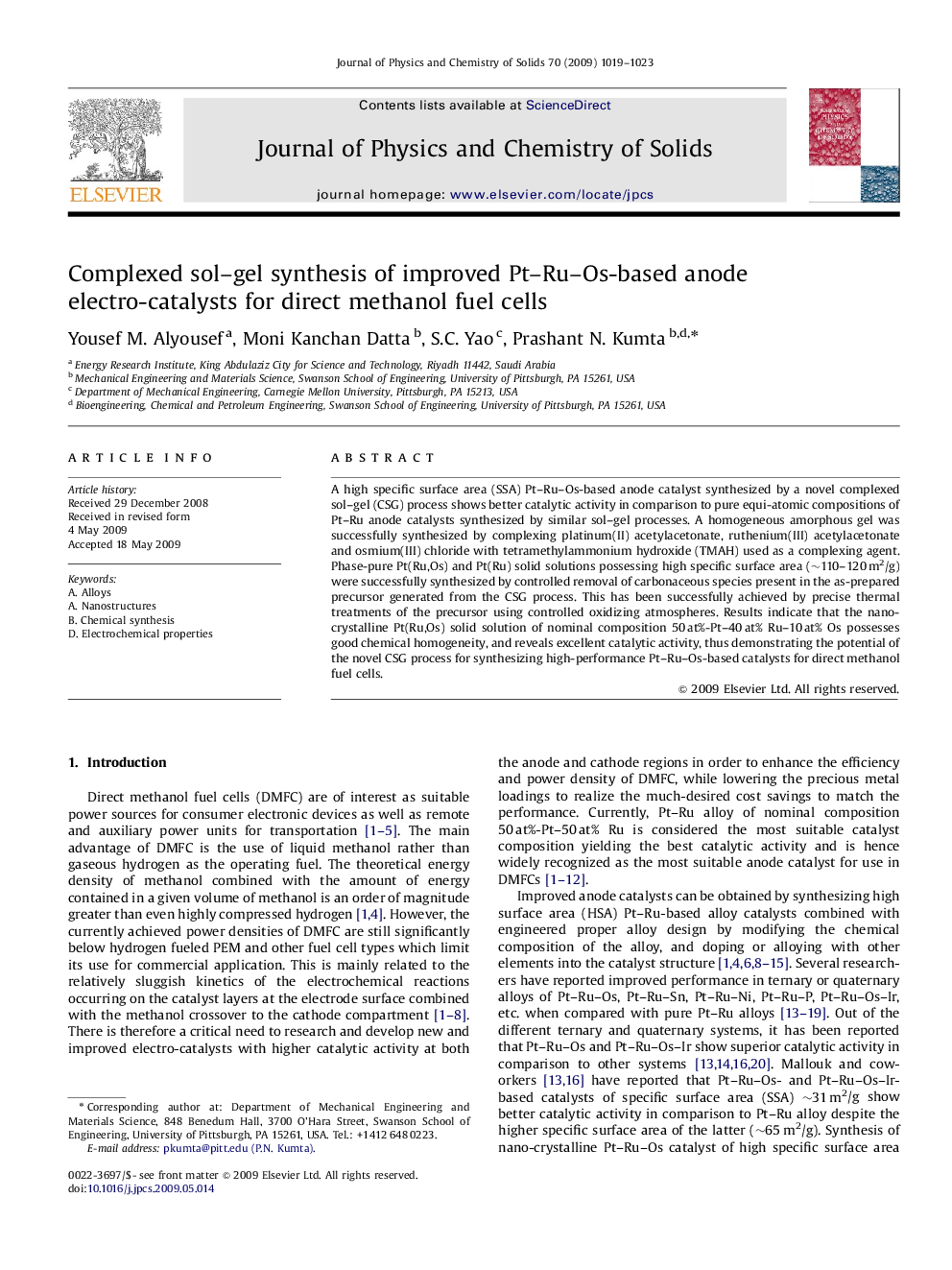 Complexed sol–gel synthesis of improved Pt–Ru–Os-based anode electro-catalysts for direct methanol fuel cells