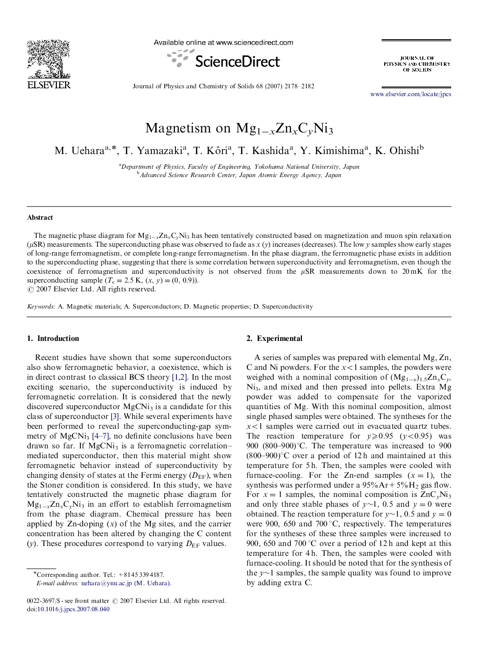 Magnetism on Mg1−xZnxCyNi3