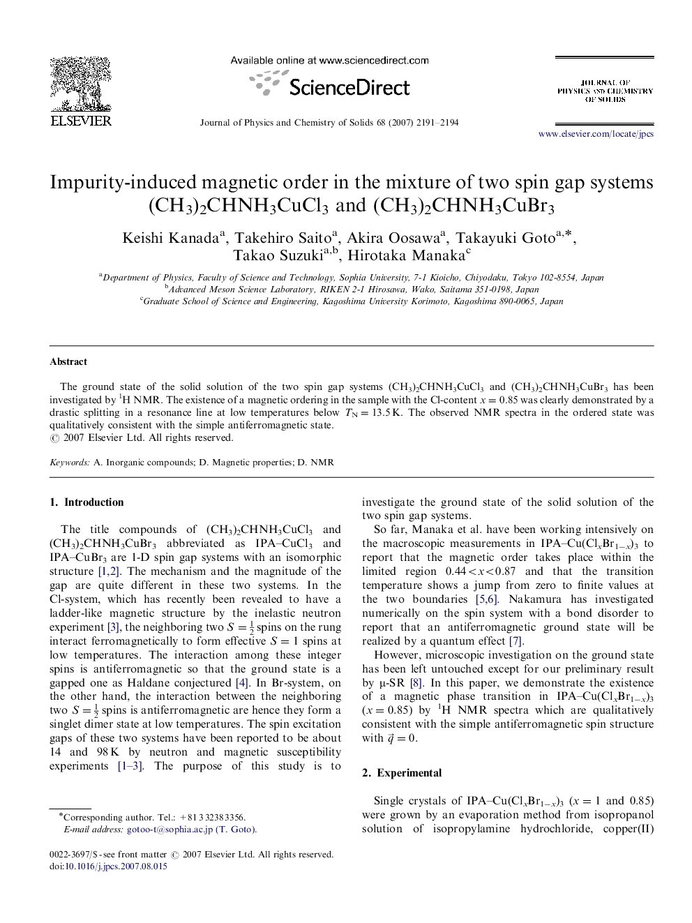 Impurity-induced magnetic order in the mixture of two spin gap systems (CH3)2CHNH3CuCl3 and (CH3)2CHNH3CuBr3